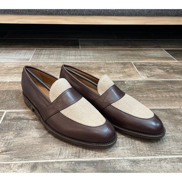 $950 NIB Nettleton Two Tone Leather Brown Vintage Inspired Penny Loafers 9 D main image 6